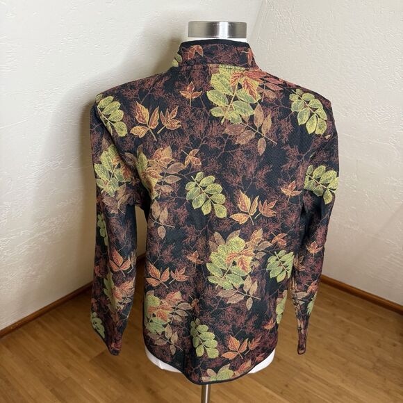 Serengeti Tapestry Open Front Jacket Womens Large Leaf Print Reversible Boho - Picture 9 of 9